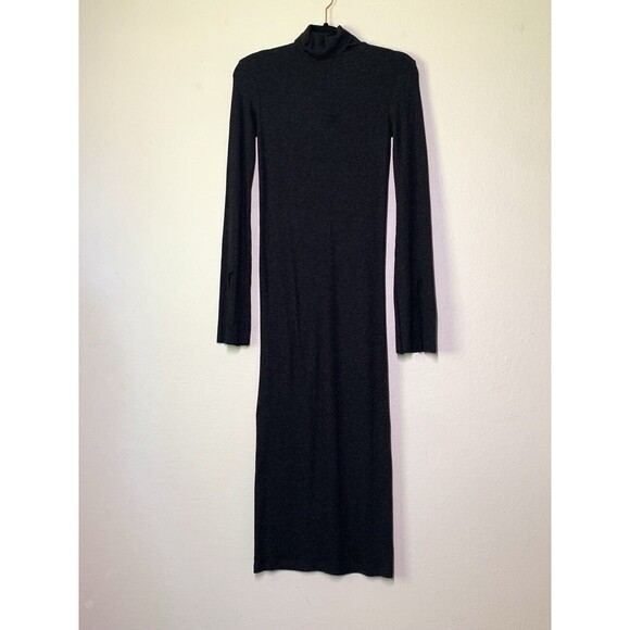 Enza Costa Rib Knit Midi Dress S Long Sleeve High Neck Gray Stretch Turtleneck - Picture 3 of 7